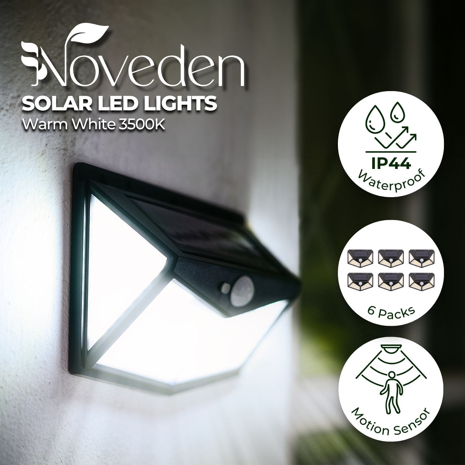 NOVEDEN 6 Packs Solar LED Lights with 3 Light Modes (Black)