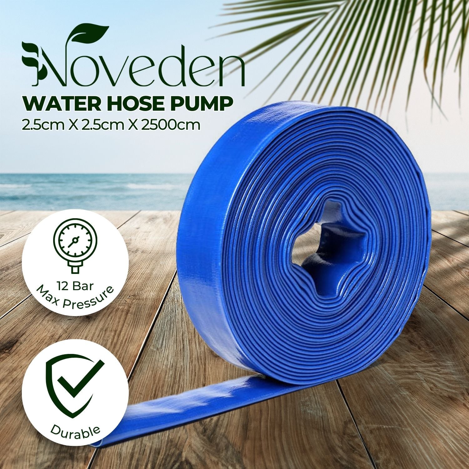 25mm x 25m PVC Layflat Discharge Hose Kit, NOVEDEN