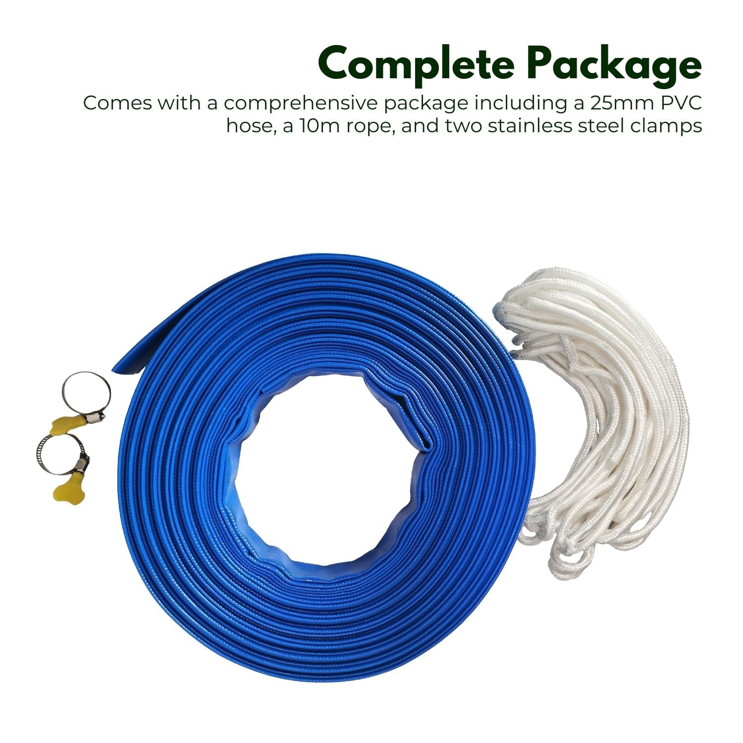 25mm x 25m PVC Layflat Discharge Hose Kit, NOVEDEN