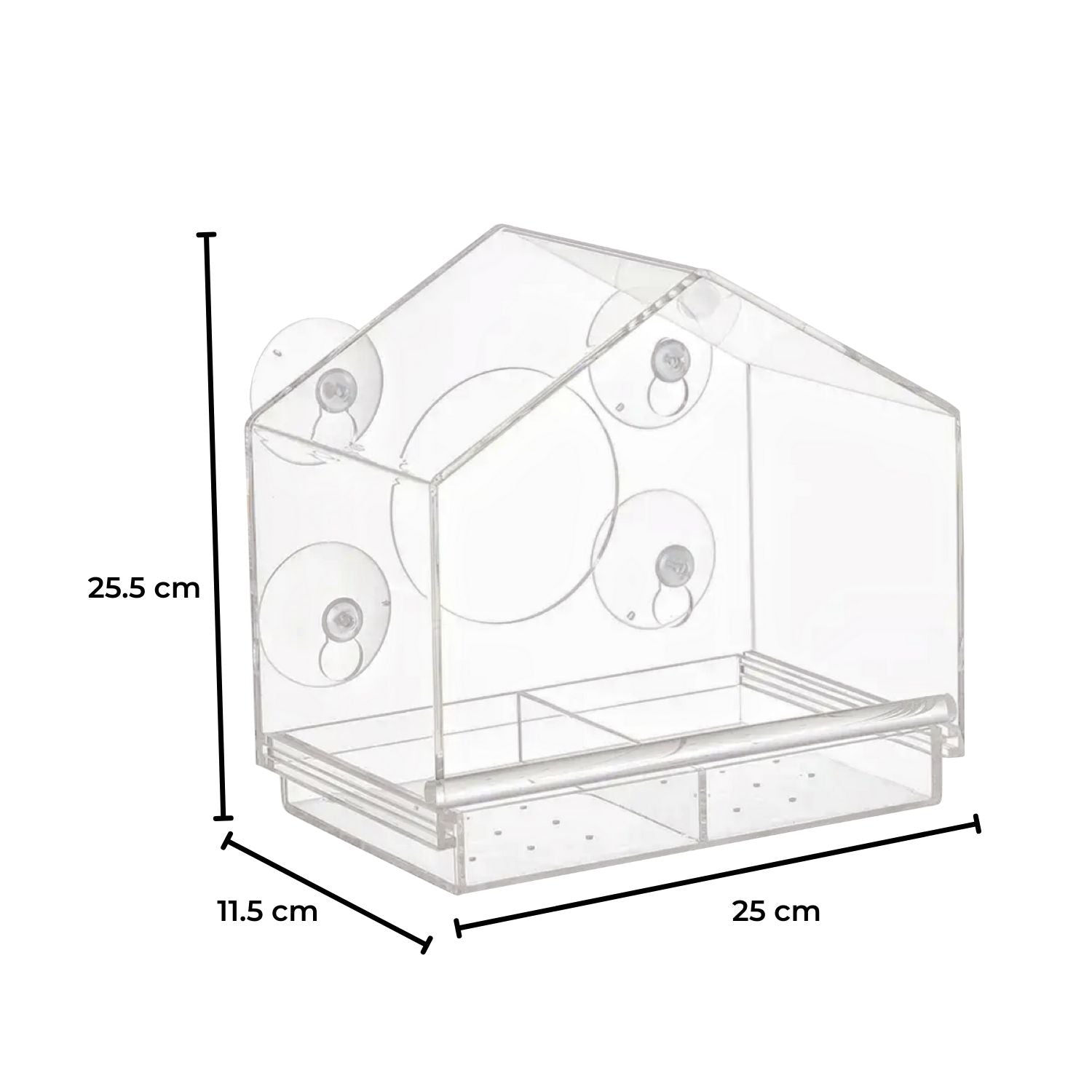 NOVEDEN Window Bird Feeder with Removable Tray Drain Holes and 4 Suction Cups (Transparent)