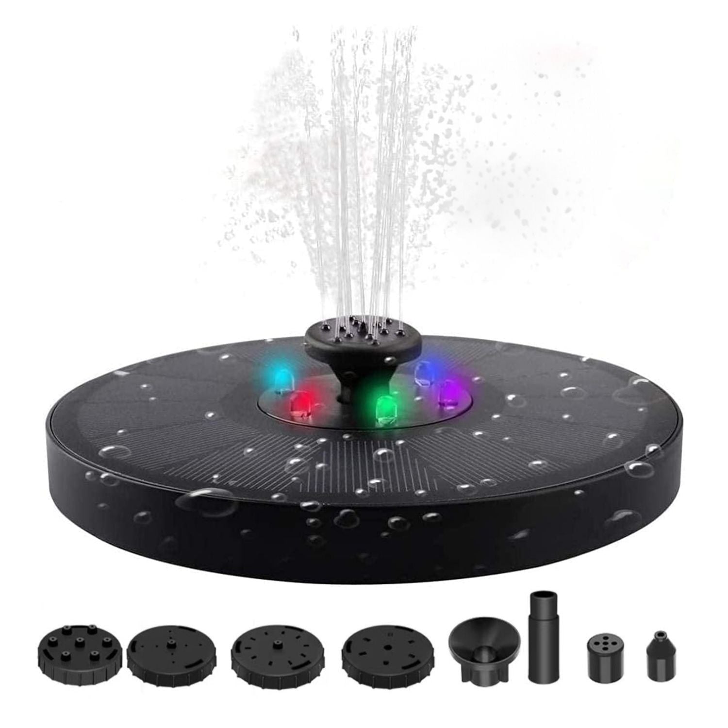 NOVEDEN Solar Fountain Water Pump for Bird Bath with RGB Color LED Lights (Black)