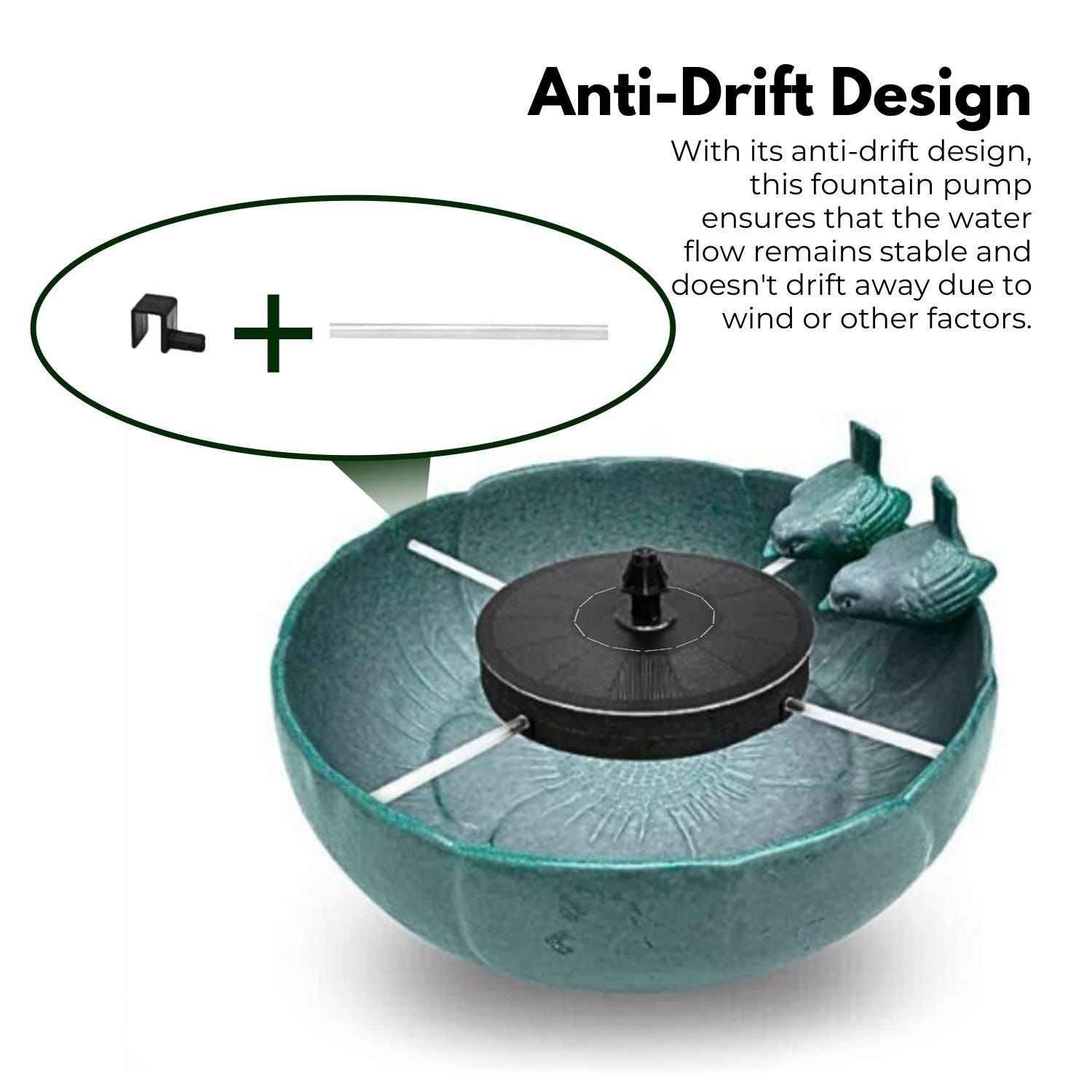 Sustainable 1.5W Solar Fountain Pump, Anti-Drift, Black - Noveden