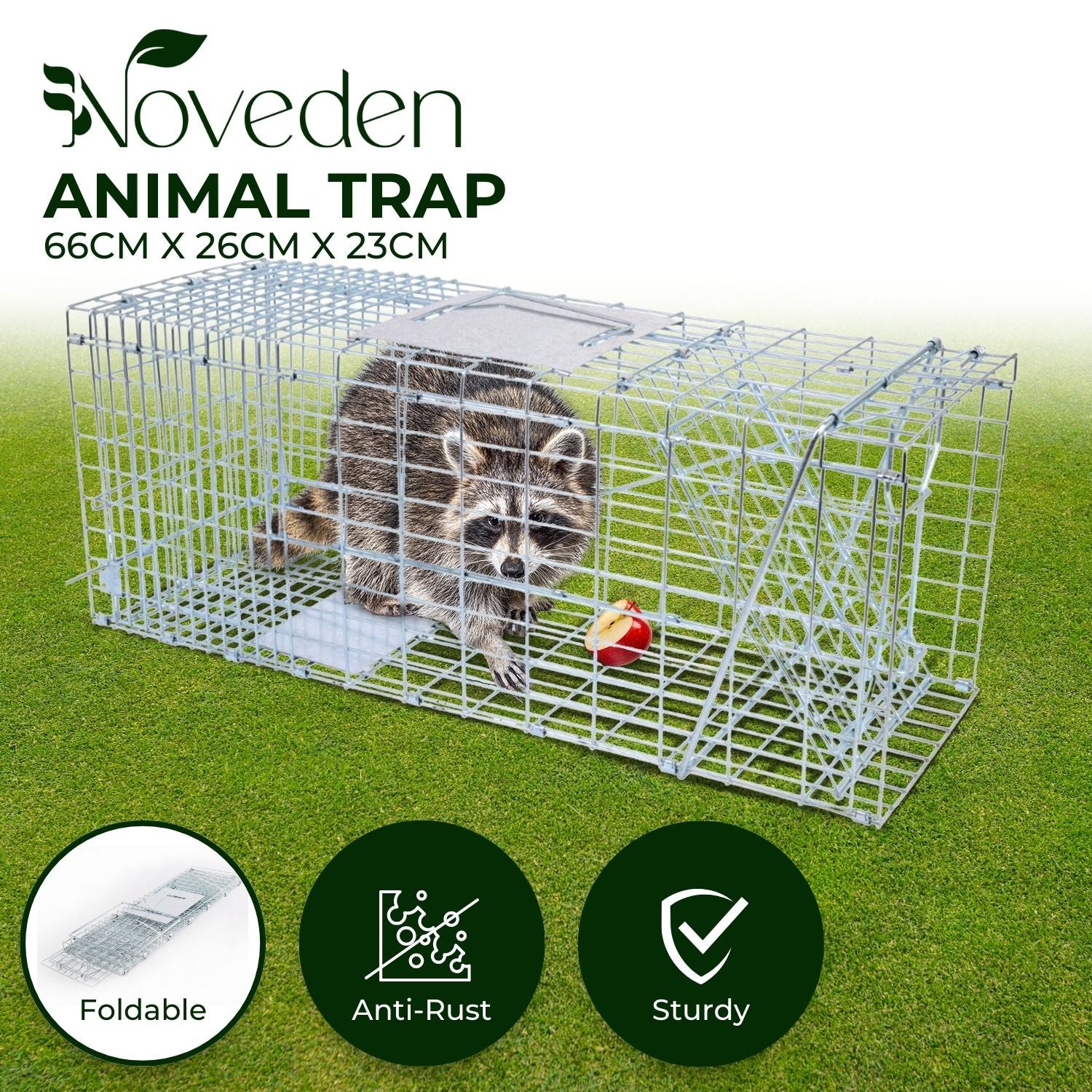 Foldable Galvanized Metal Animal Trap, 66x26x23cm, NOVEDEN