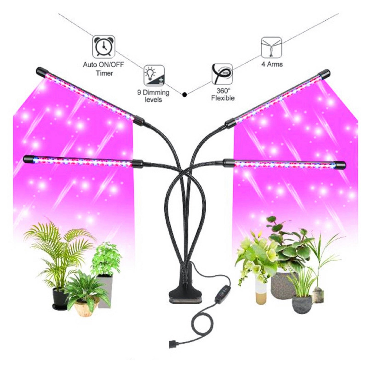 NOVEDEN Plant Grow Light 4 Head Grow Lamp