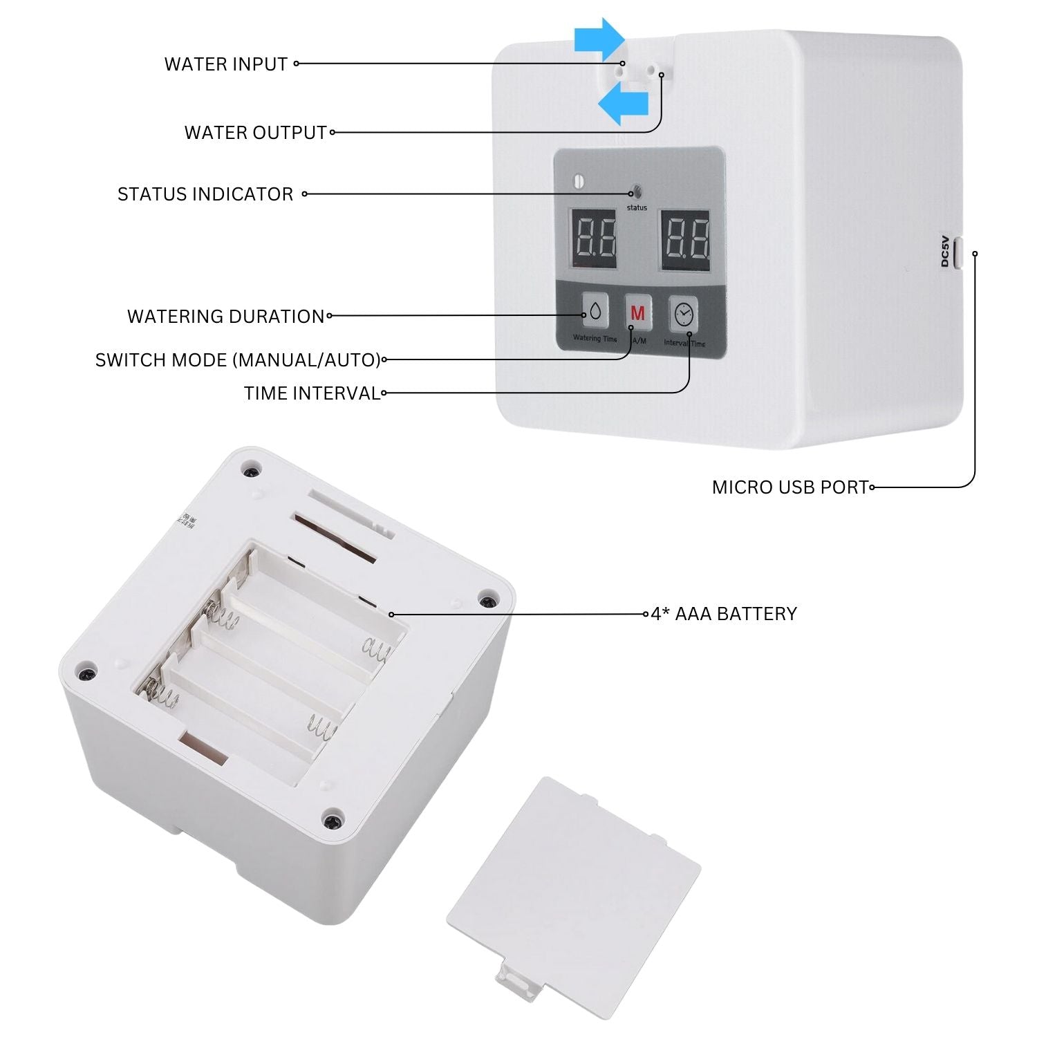 Automatic 30-Day Plant Watering System with Timer, DIY, White - Noveden