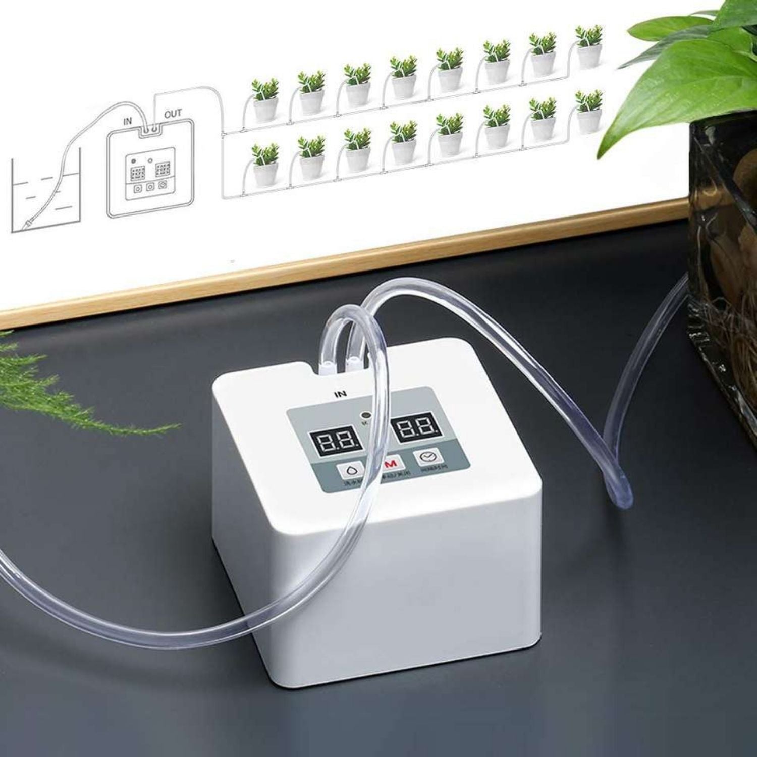 Automatic 30-Day Plant Watering System with Timer, DIY, White - Noveden