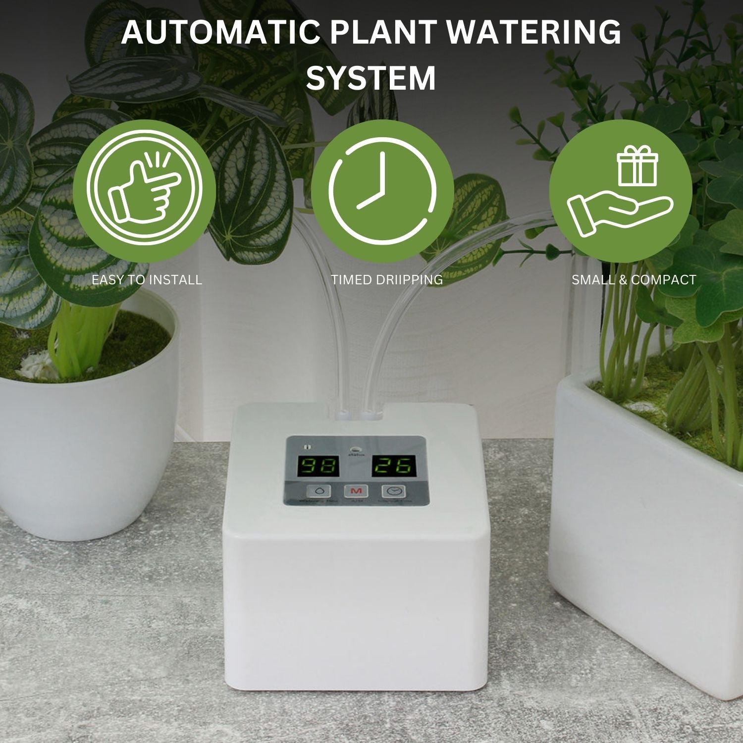 Automatic 30-Day Plant Watering System with Timer, DIY, White - Noveden