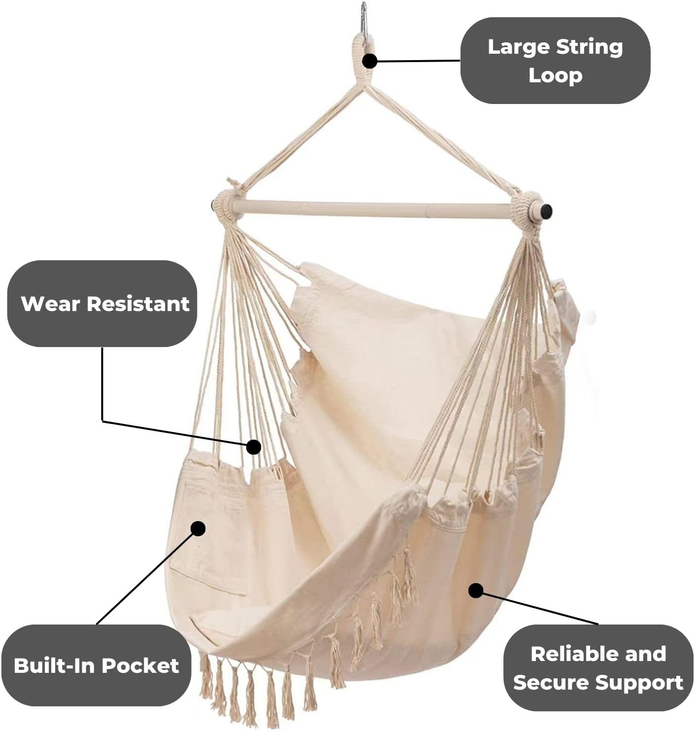 360° Rotation Weather-Resistant Hammock Chair with 2 Cushions