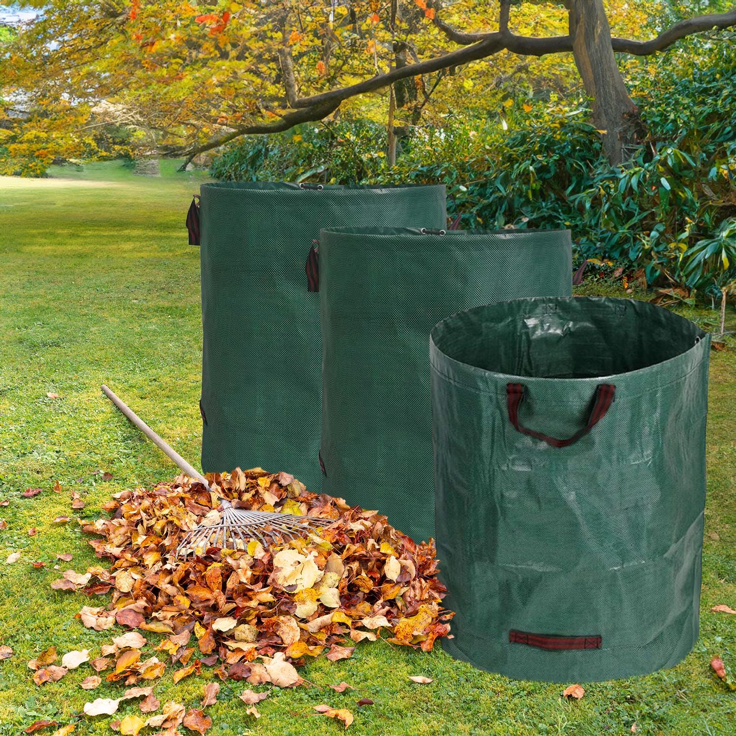 72-Gal Durable Garden Waste Bags, 3 Pack, Sturdy Handles, NOVEDEN