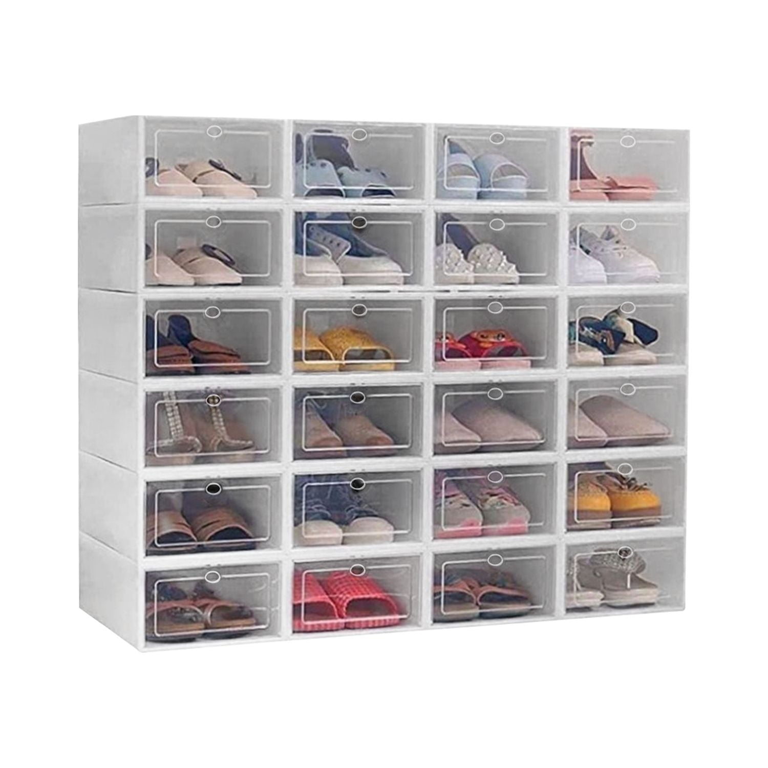 Space-Saving Versatile 24x Plastic Shoe Boxes, White