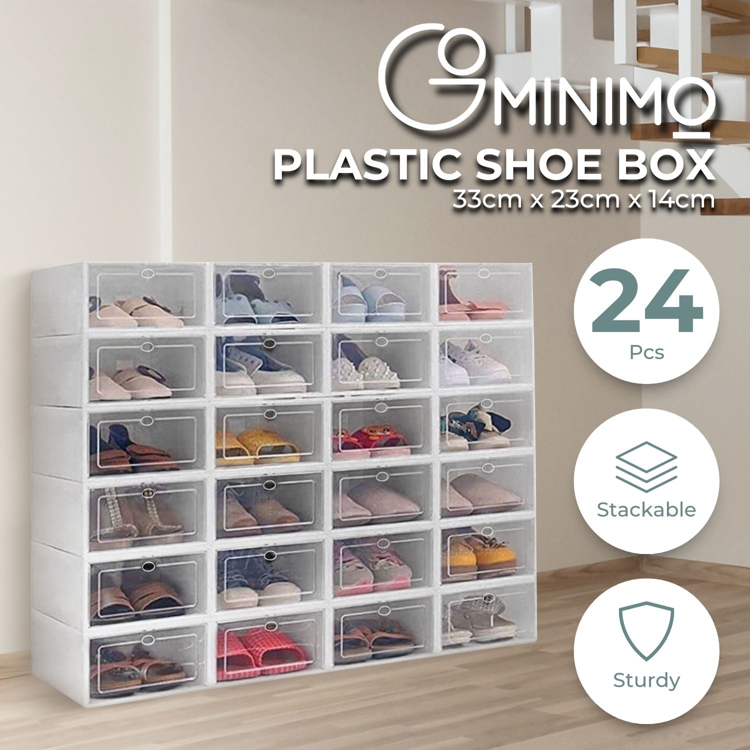 Space-Saving Versatile 24x Plastic Shoe Boxes, White