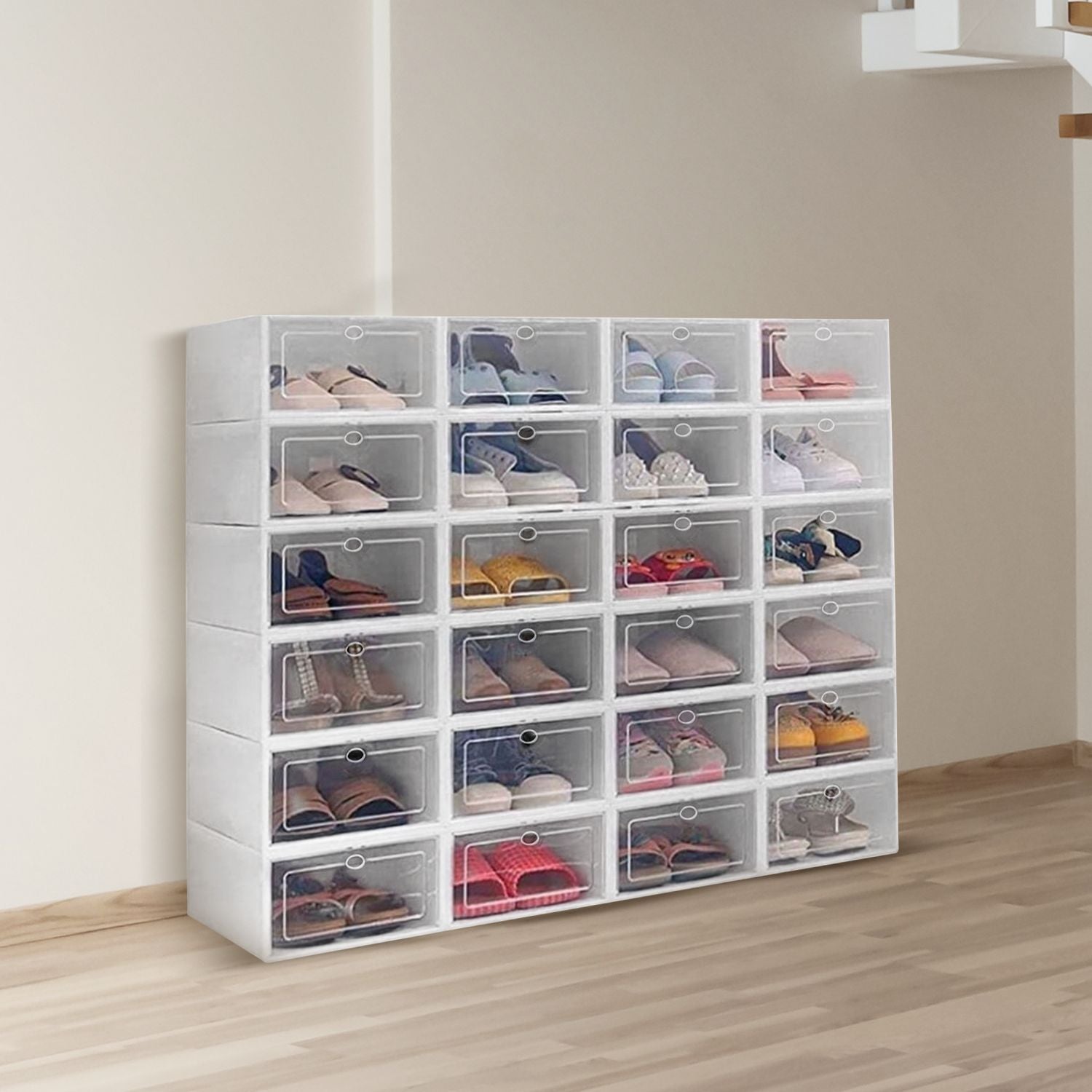 Space-Saving Versatile 24x Plastic Shoe Boxes, White