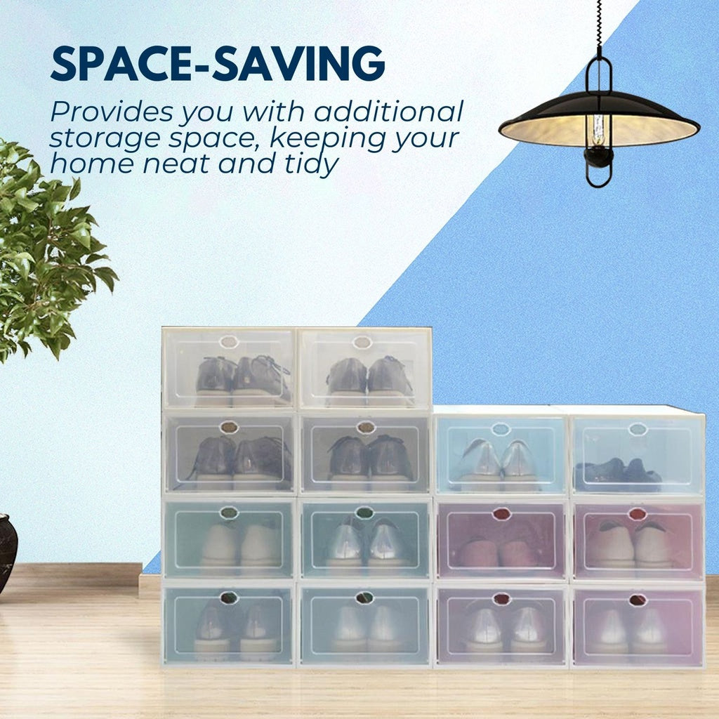 Space-Saving Versatile 24x Plastic Shoe Boxes, White