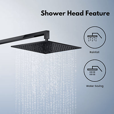 Stainless Steel Square 200mm Rainfall Shower Head - Matt Black