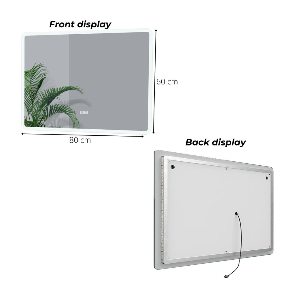 Adjustable LED Anti-Fog Bathroom Mirror, 600x800mm