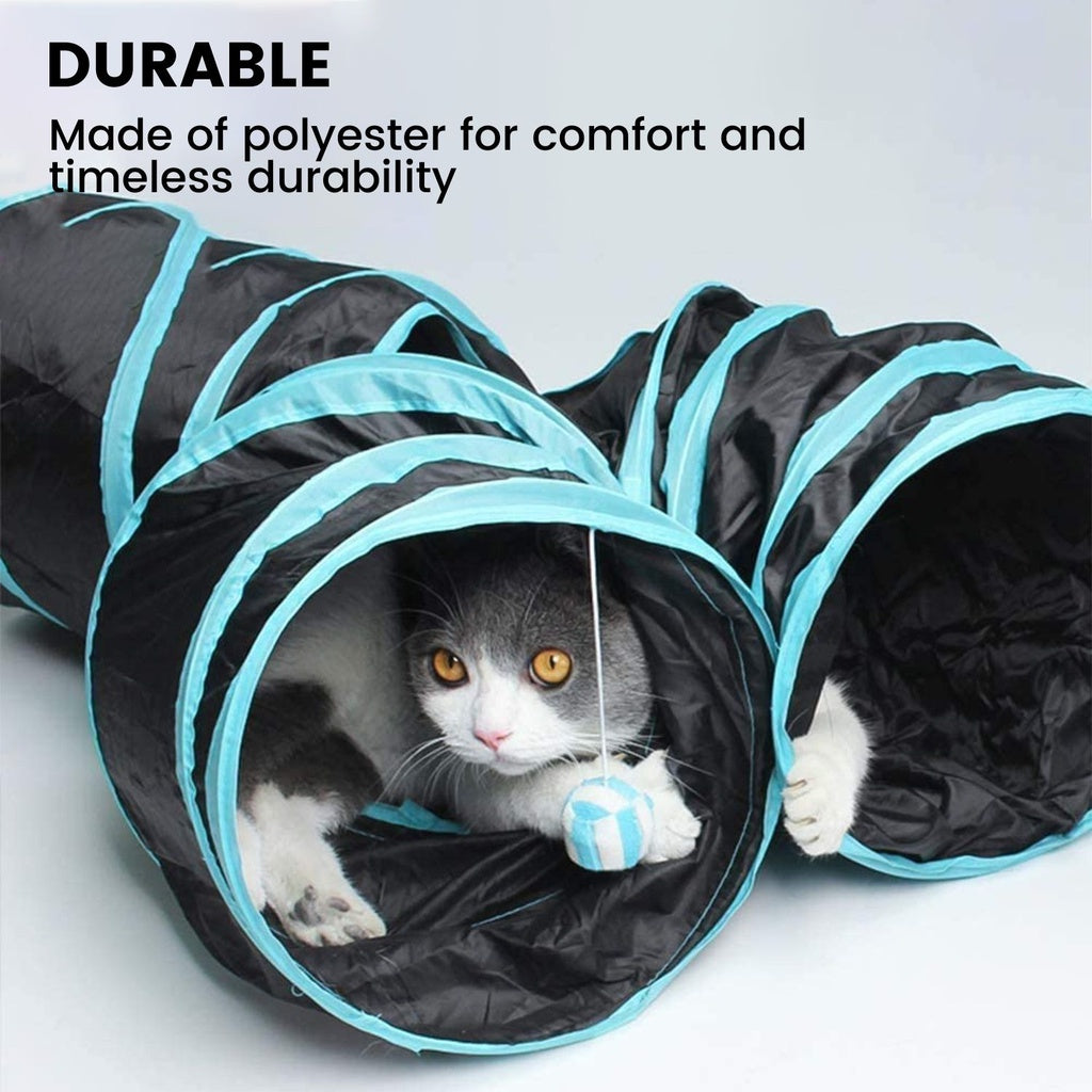 Durable 3-Way Cat Tunnel with Bell Toy and Peephole