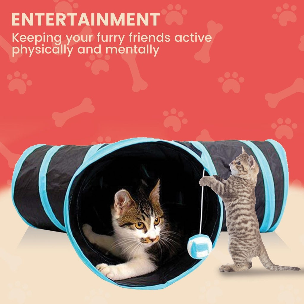 Durable 3-Way Cat Tunnel with Bell Toy and Peephole