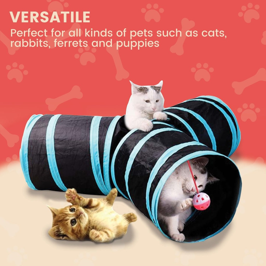 Durable 3-Way Cat Tunnel with Bell Toy and Peephole