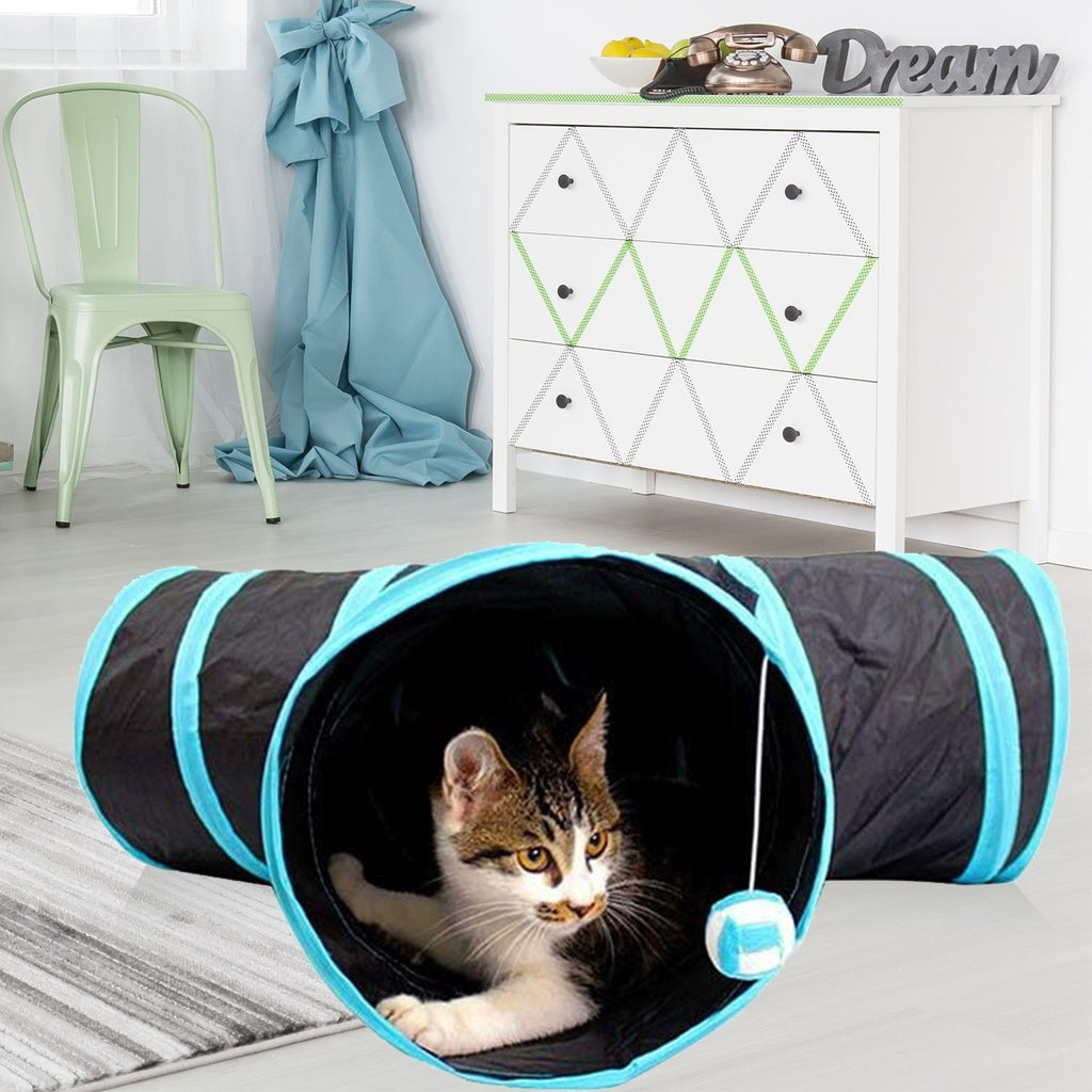 Durable 3-Way Cat Tunnel with Bell Toy and Peephole