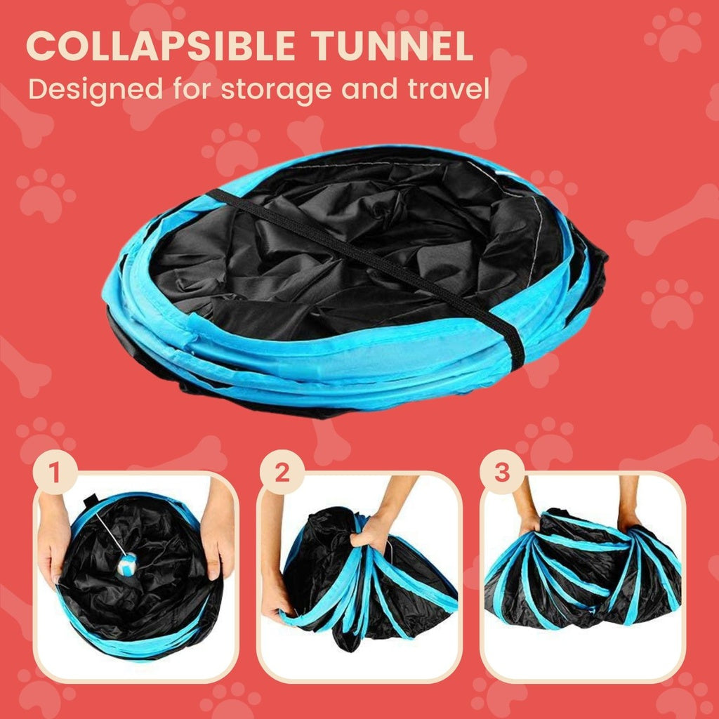 3-Way, 4 Openings Cat Tunnel with Toys - Floofi