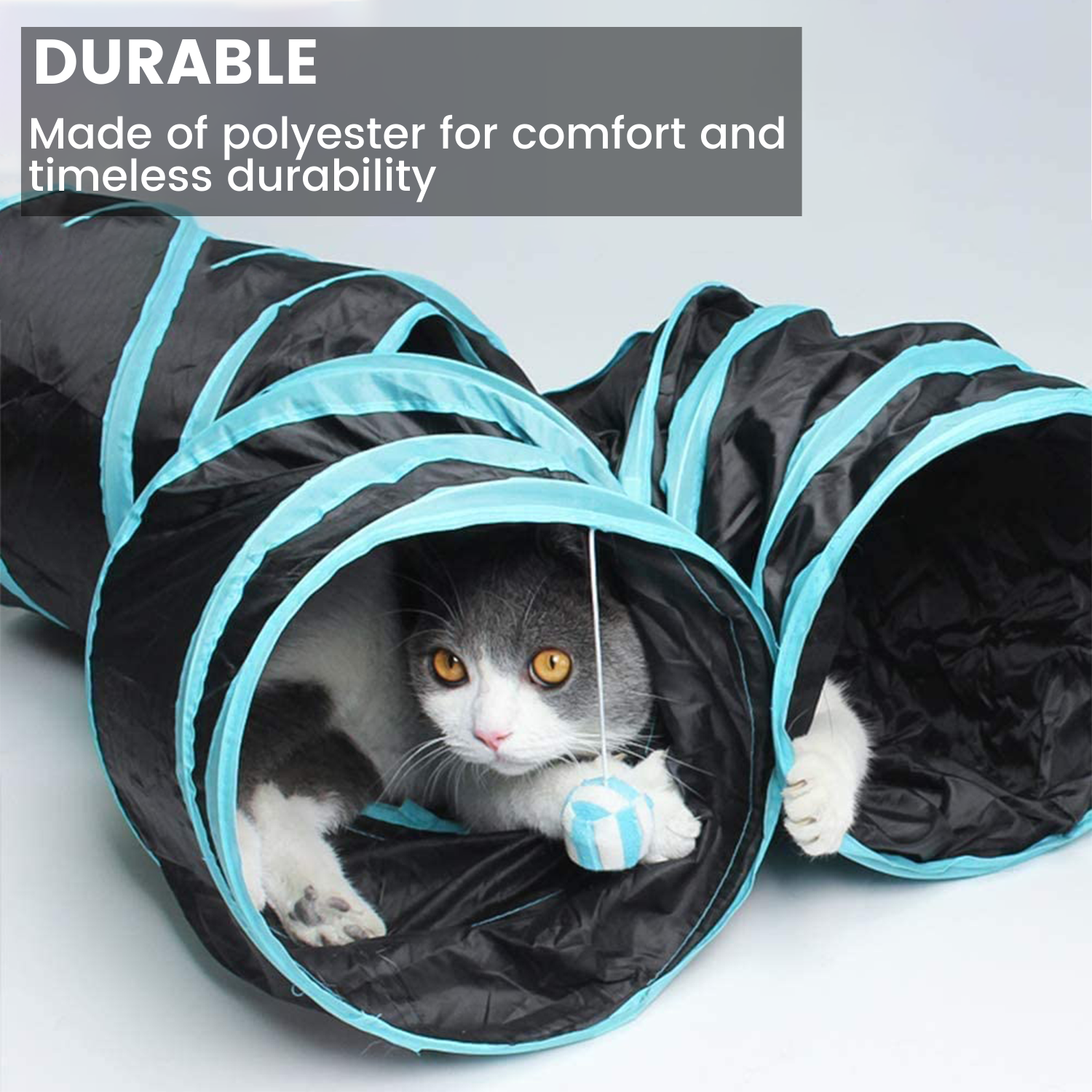 Durable 4 Holes Cat Tunnel, Collapsible, Interactive, White - Floofi