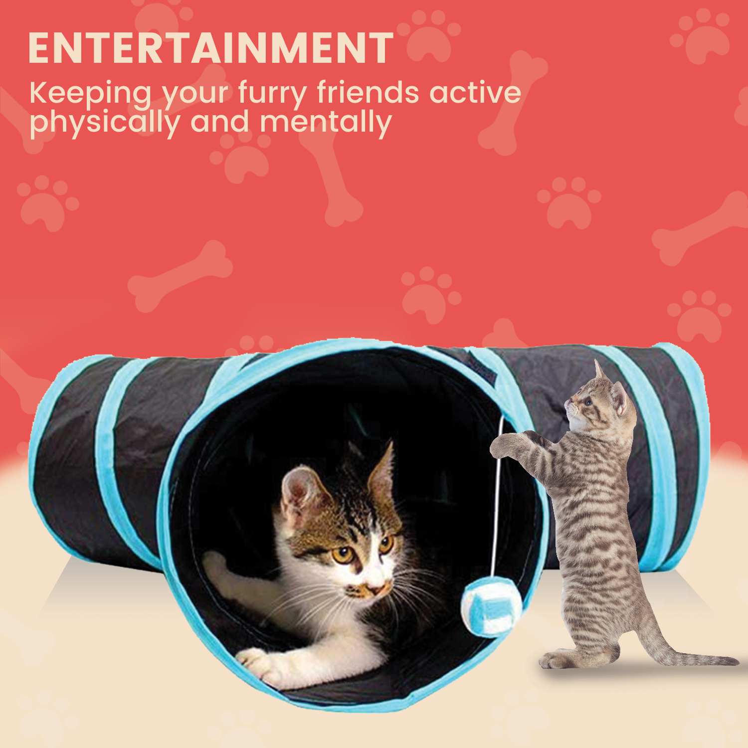 Durable 4 Holes Cat Tunnel, Collapsible, Interactive, White - Floofi