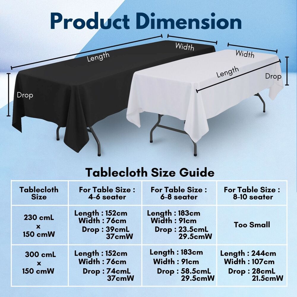 White Polyester Table Cloth 150x300cm - Easy Care