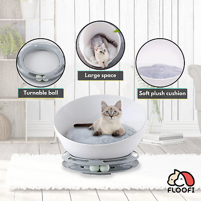 Floofi Pet Bed Cat 2 in 1 With Turntable Toy (Grey)