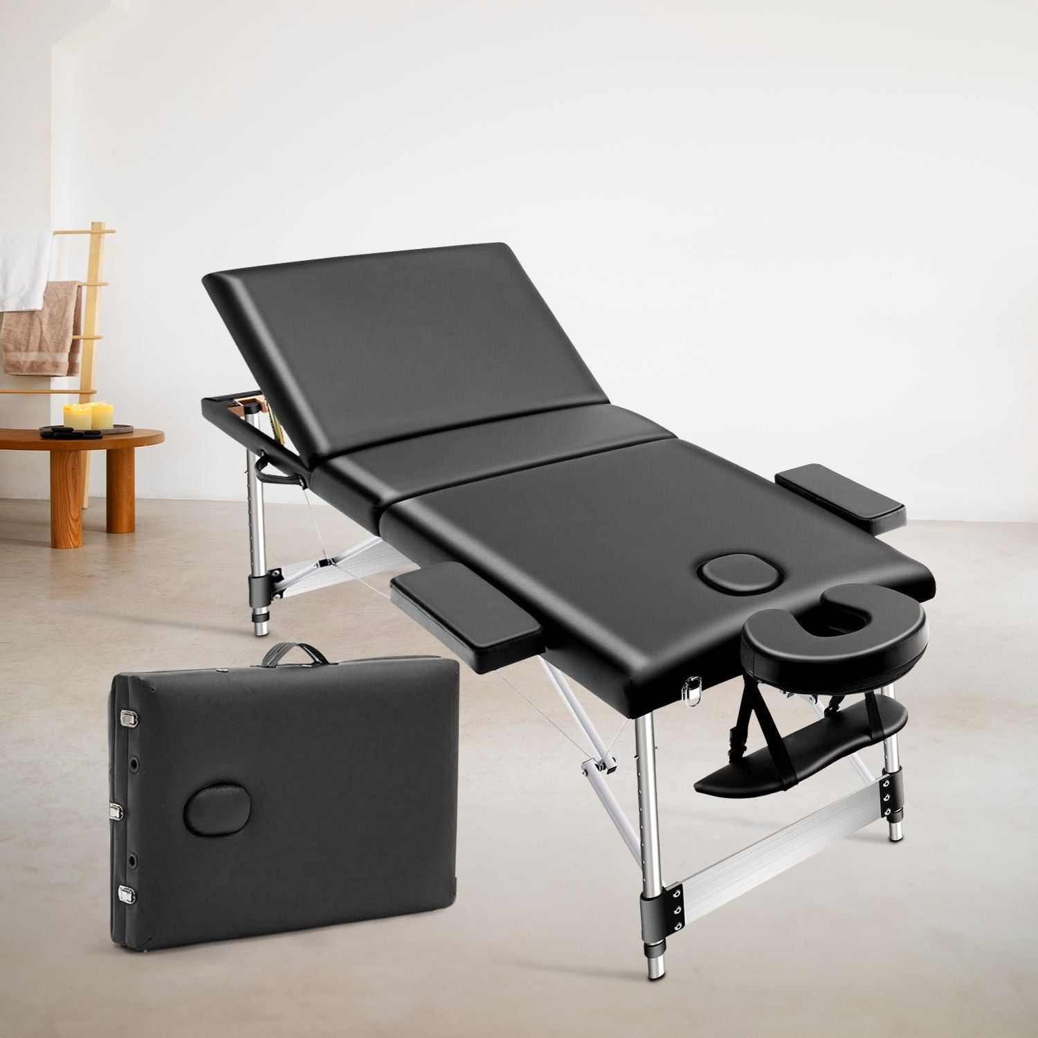 ONIREST 3 Fold Adjustable Portable Massage Bed (Black)