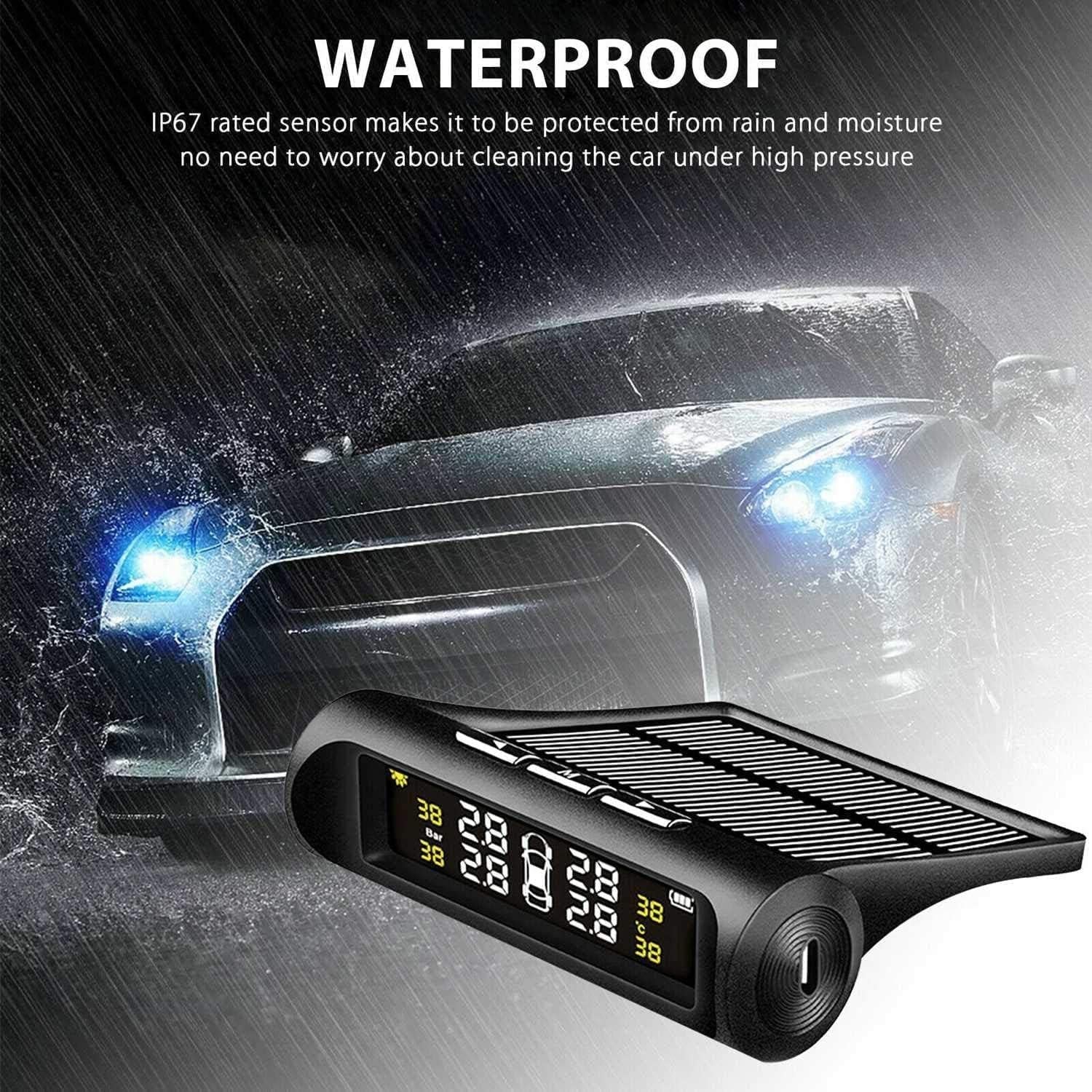 Solar & USB Tire Pressure Monitor System, 4 Waterproof Sensors