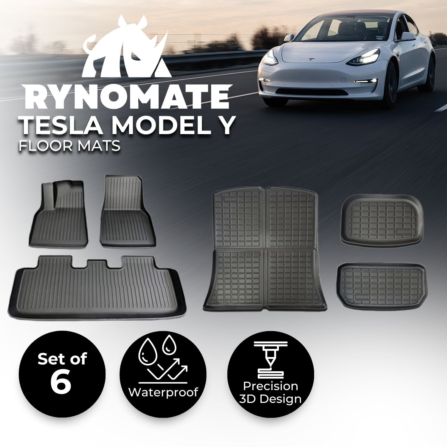 Durable 6-Piece Floor Mats for Tesla Model Y 2021-2024 - RYNOMATE