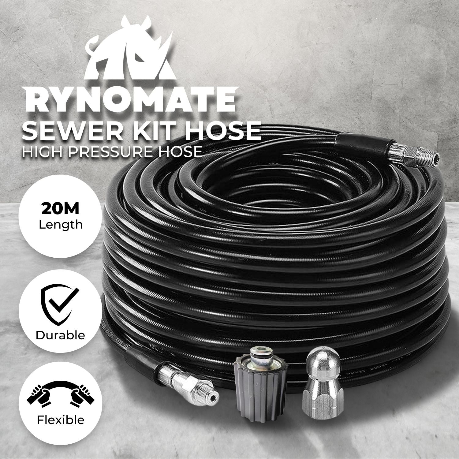 20m 5800PSI High Pressure Cleaning Washer Hose - RYNOMATE