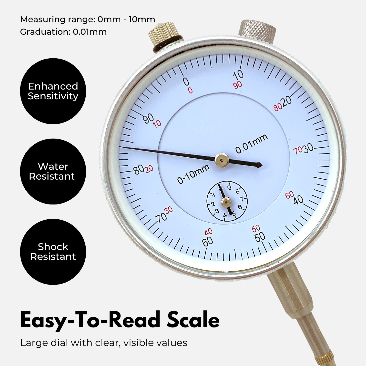 Powerful Magnetic Base Dial Indicator Gauge Set, 0-10mm, 0.01mm Accuracy, Adjustable Chrome Arm, 22pcs Indicator Points, Blue RYNOMATE