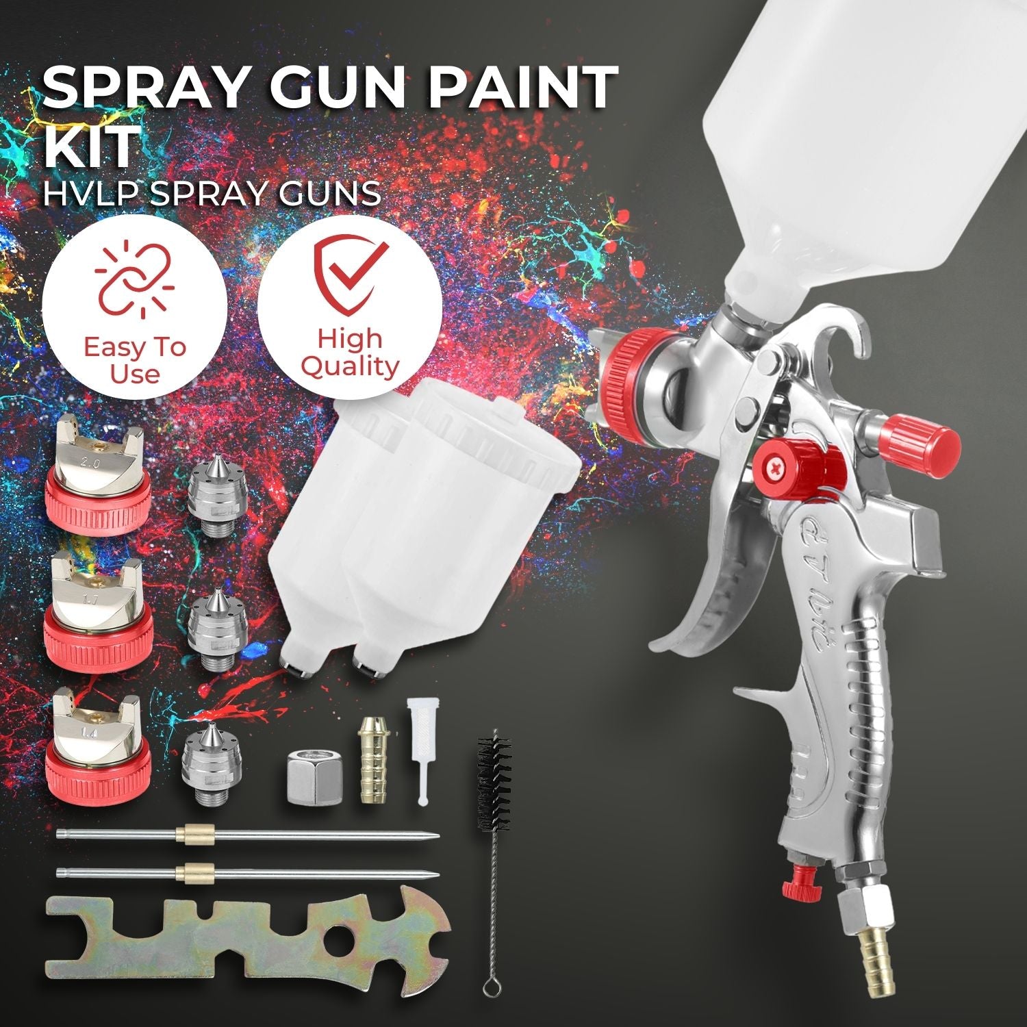 Durable Chrome-Plated Air Spray Paint Gun Kit, RYNOMATE