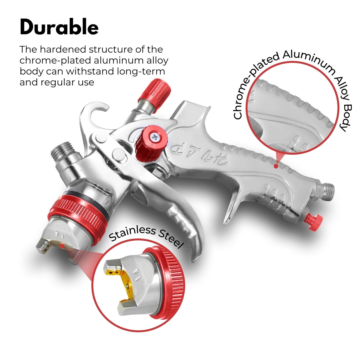 Durable Chrome-Plated Air Spray Paint Gun Kit, RYNOMATE