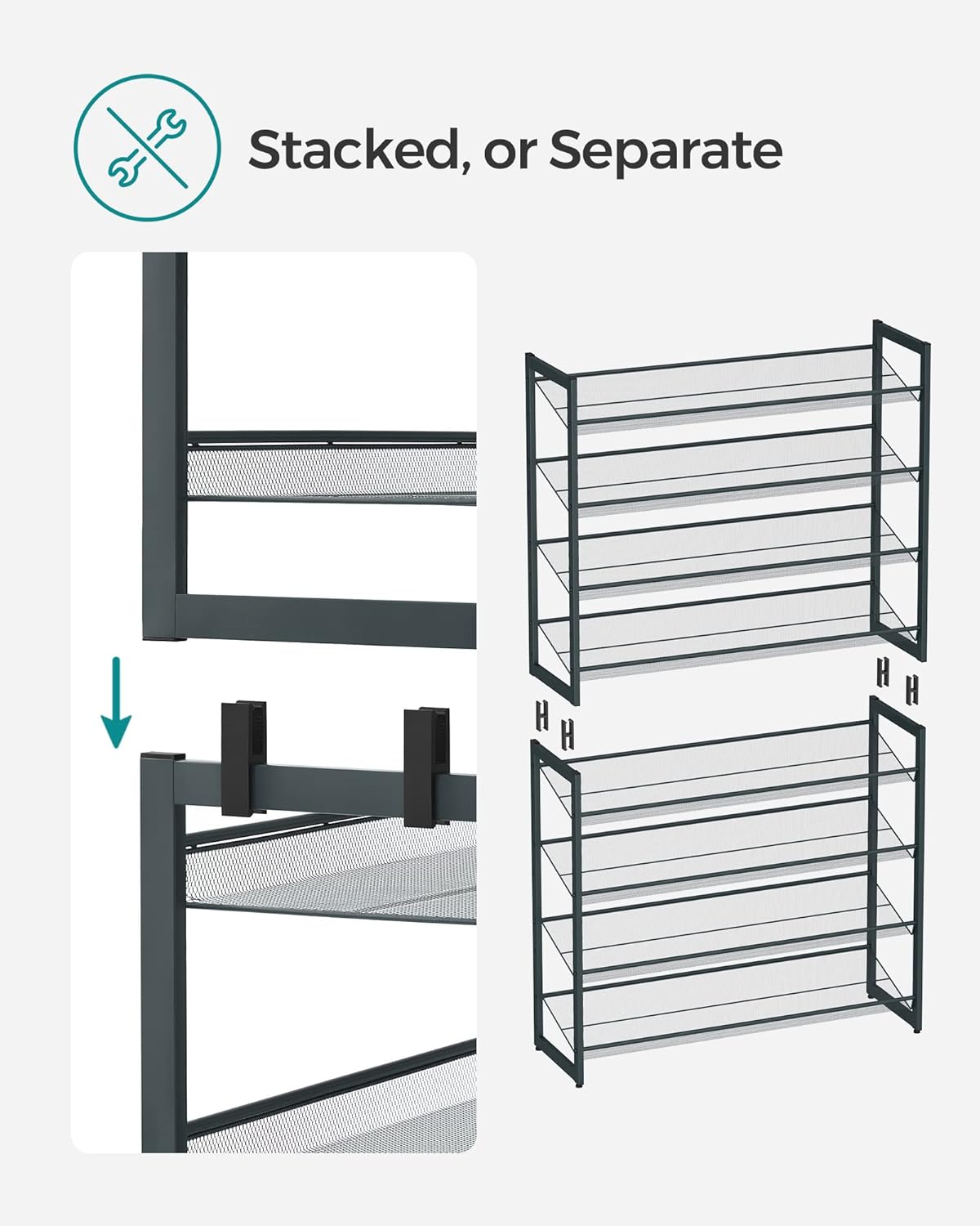 SONGMICS 8-Tier Shoe Rack Storage 32 pairs with Adjustable Shelves Gray