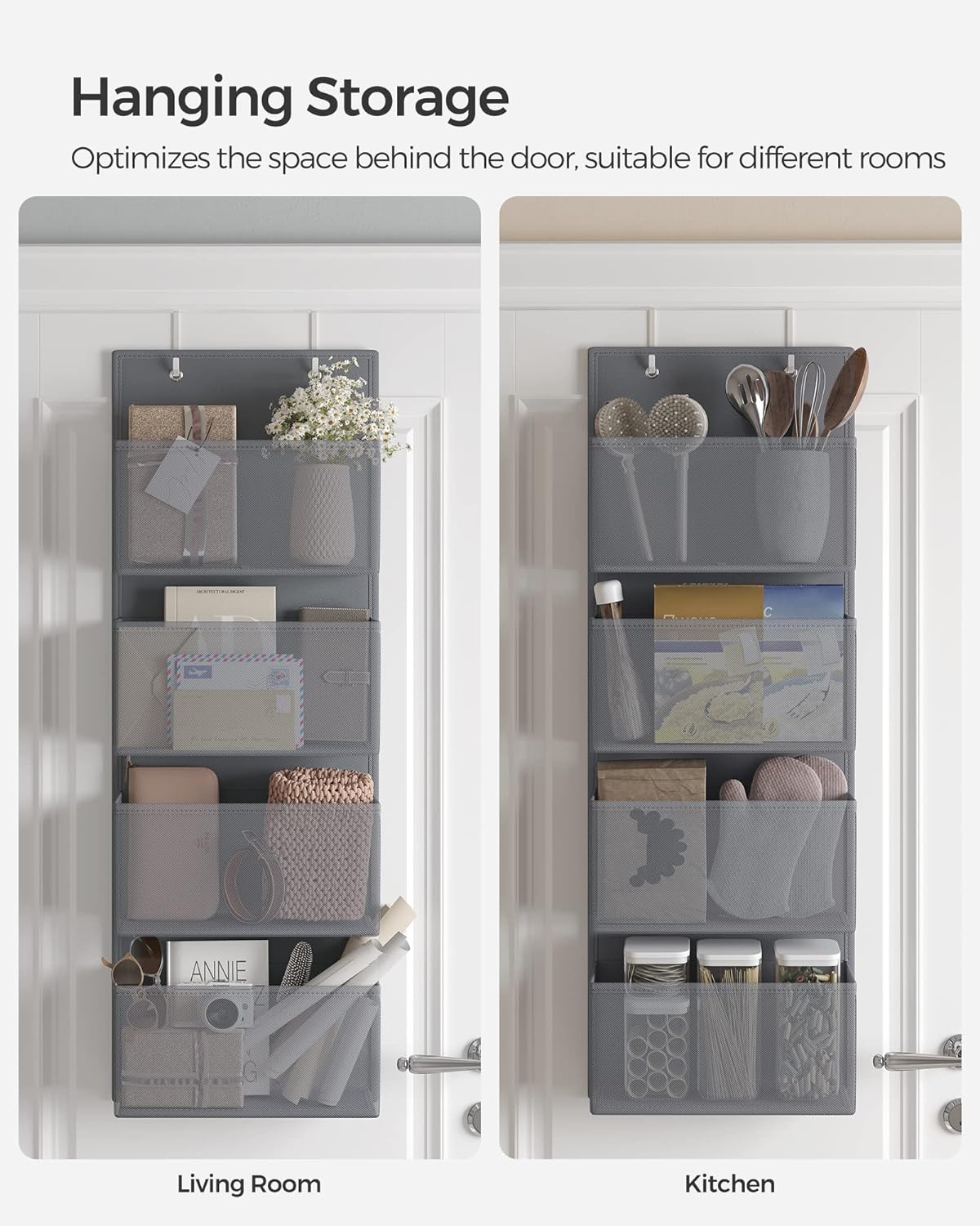 SONGMICS Hanging Closet Organizers and Storage with 4 Compartments Gray