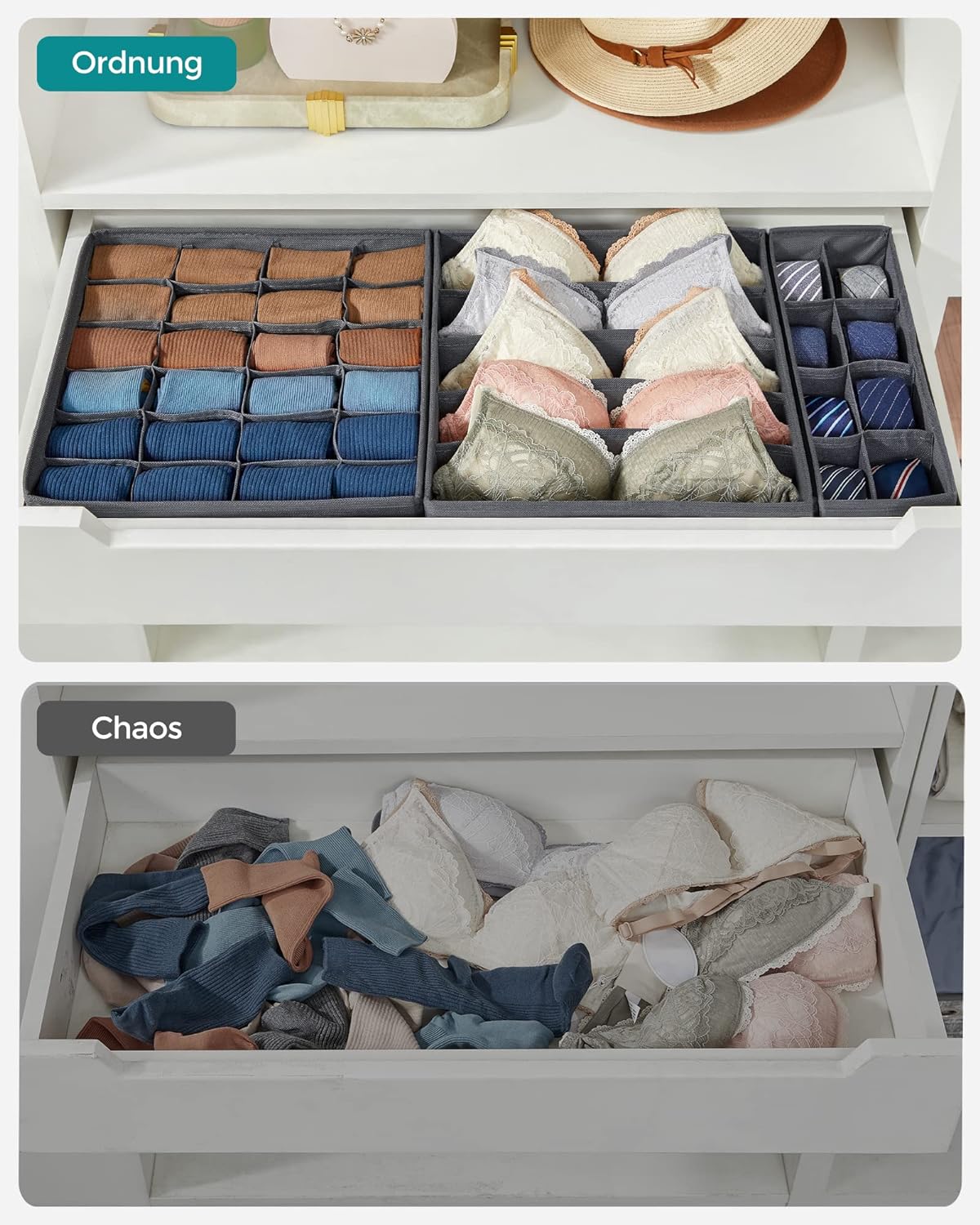 SONGMICS Underwear Storage Folding Fabric Boxes Set of 8 Grey