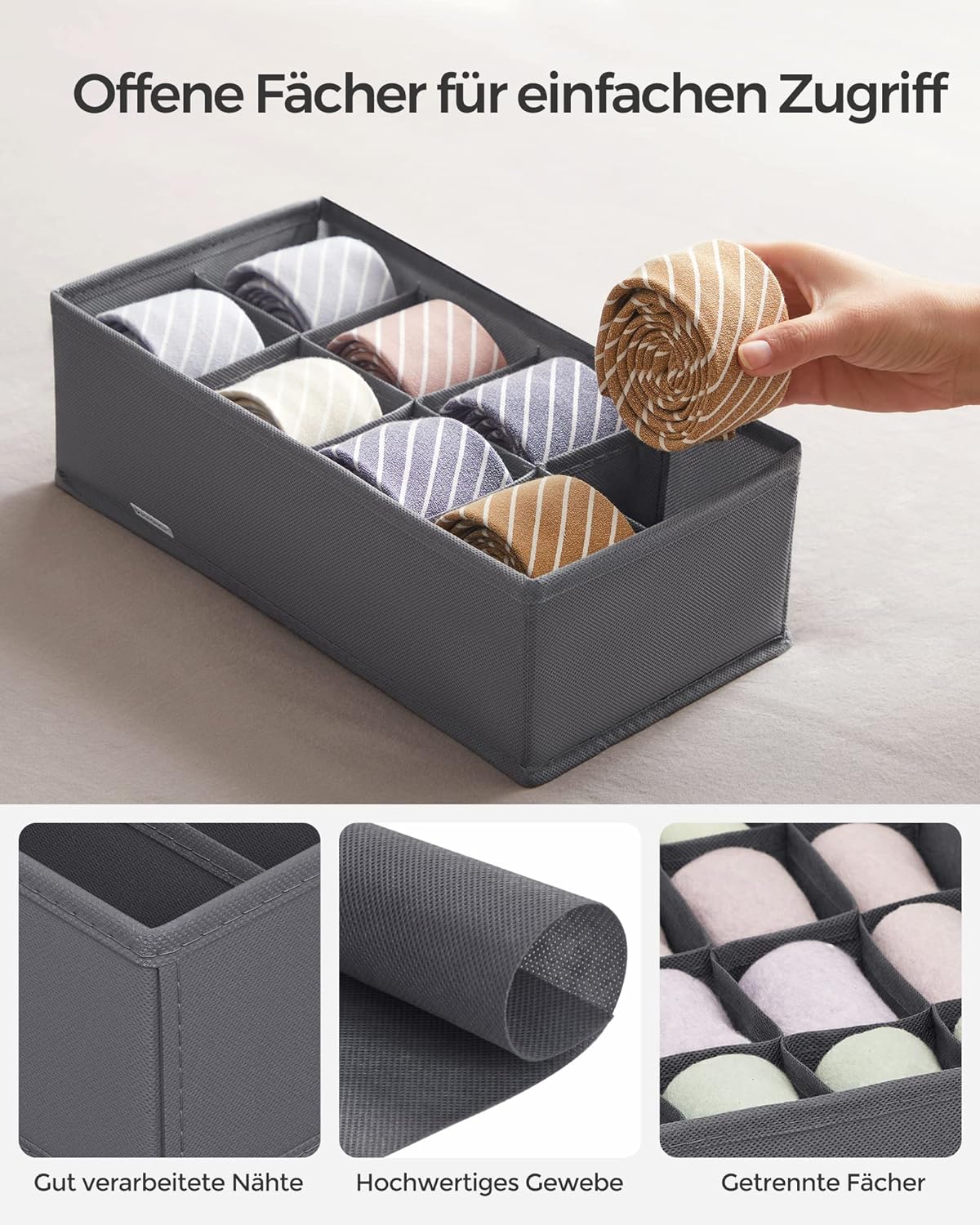 SONGMICS Underwear Storage Folding Fabric Boxes Set of 8 Grey