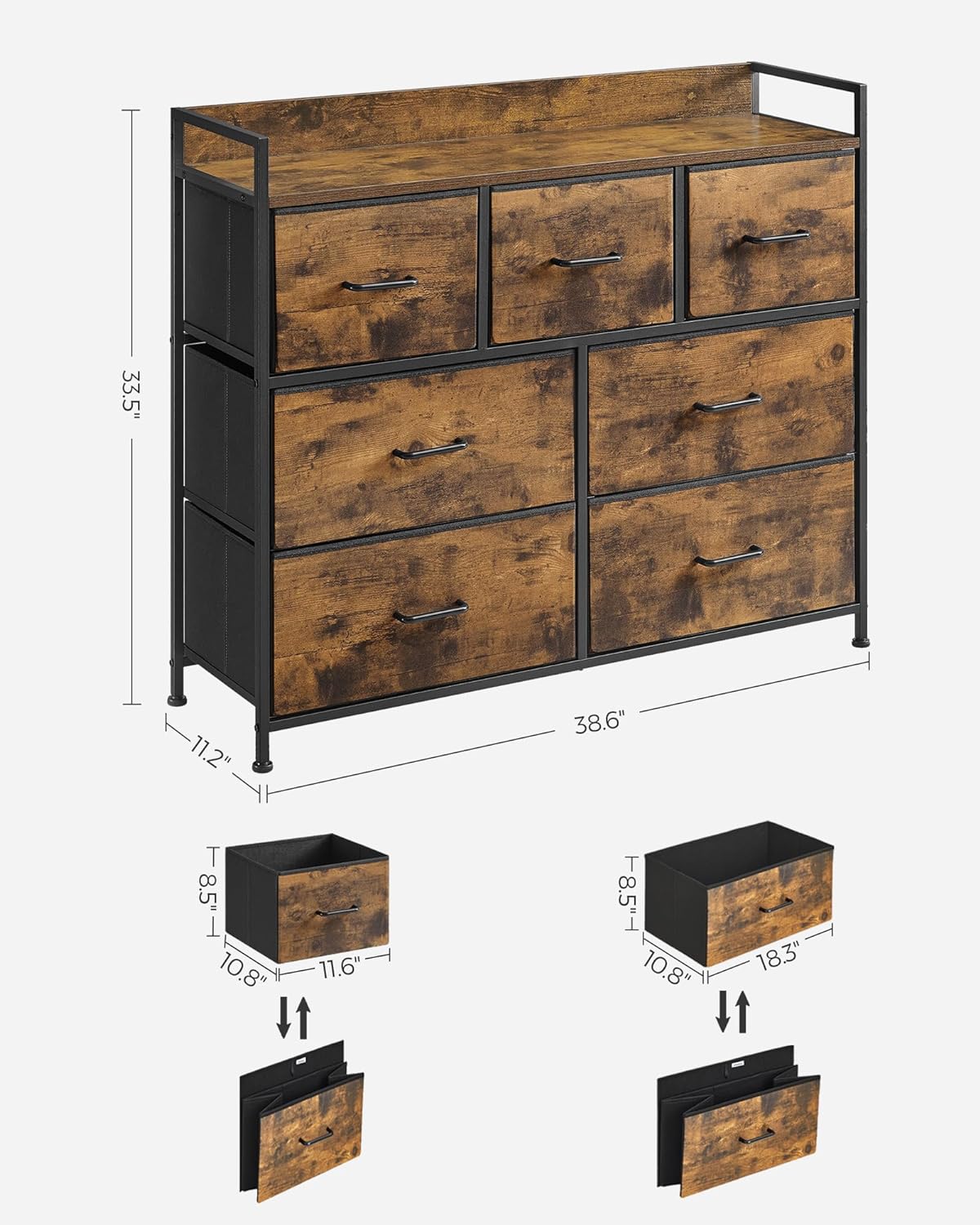 SONGMICS Dresser for Bedroom Chest of Drawers Rustic Brown and Black