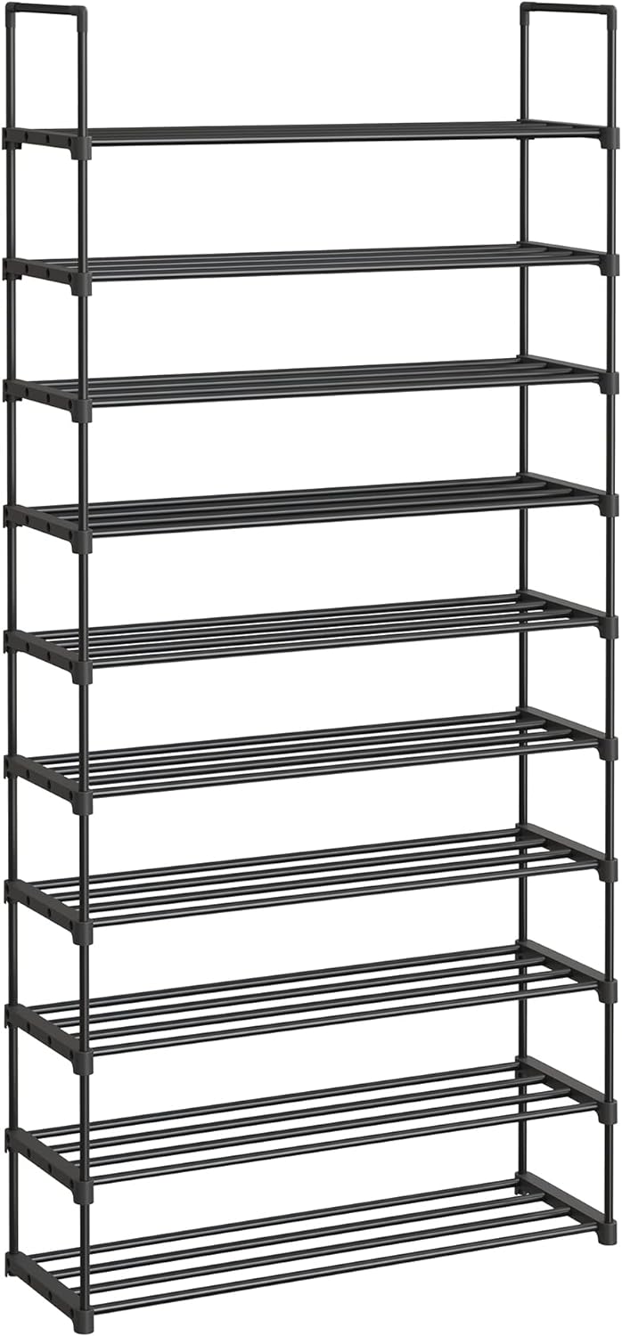 SONGMICS 10 Tier Metal Shoe Rack for 50 Pairs of Shoes Black