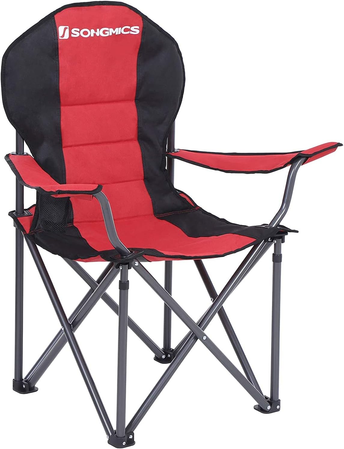 SONGMICS Folding Camping Chair with Bottle Holder Red and Black