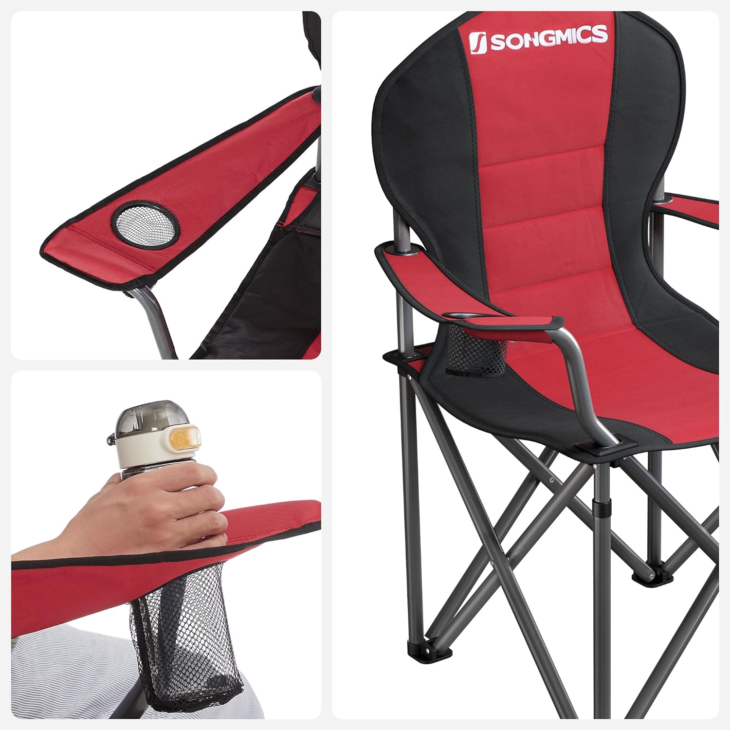 Padded Foldable Camping Chair with Bottle Holder - SONGMICS