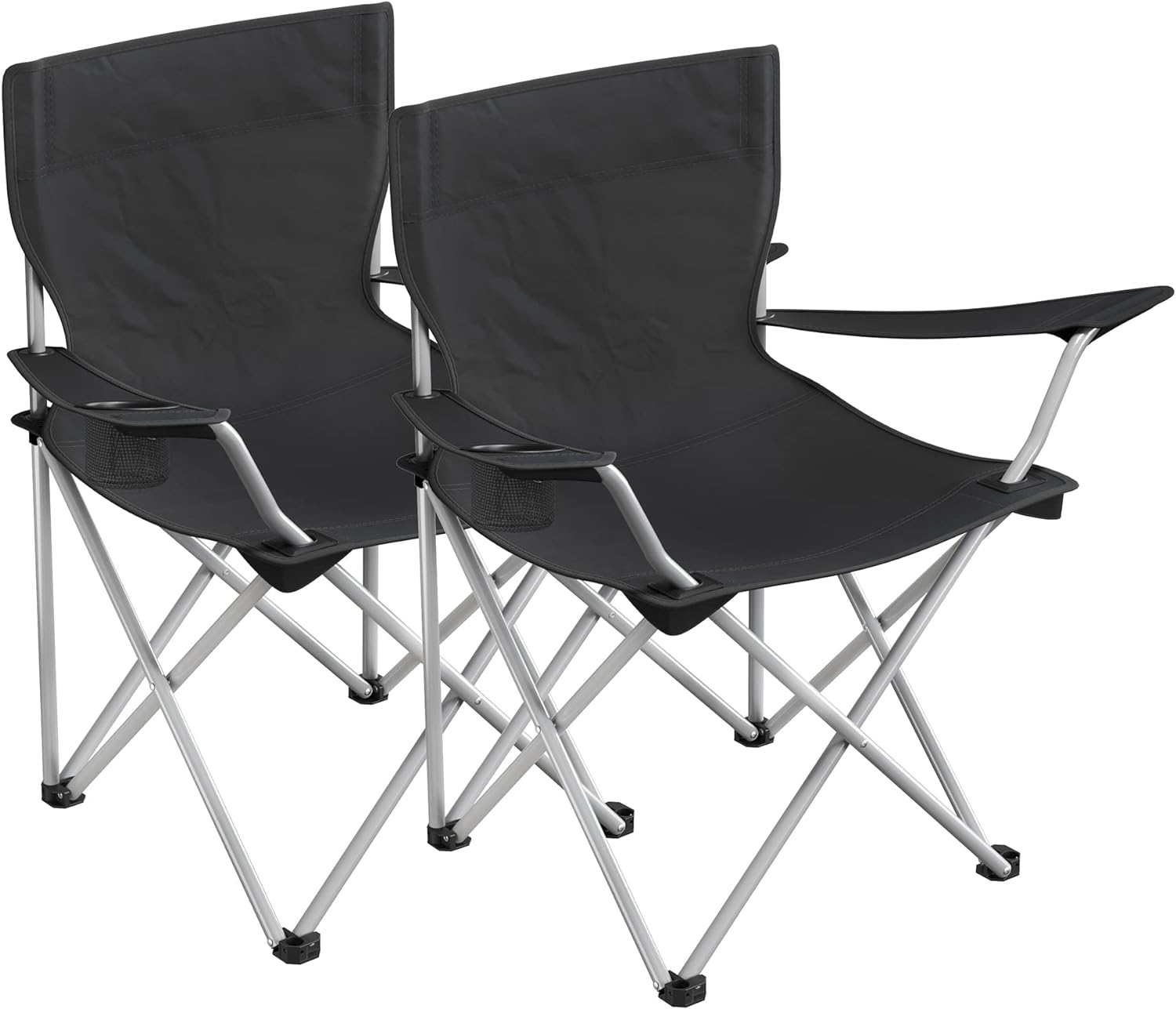 SONGMICS Set of 2 Folding Camping Outdoor Chairs with Armrests and Cup Holders Black
