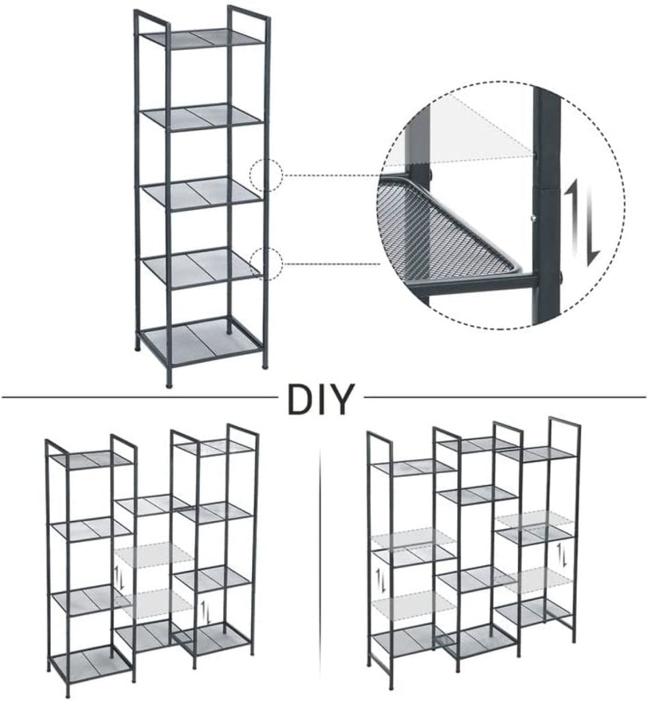 SONGMICS Bathroom Shelf 5-Tier Storage Rack with Adjustable Shelf Black