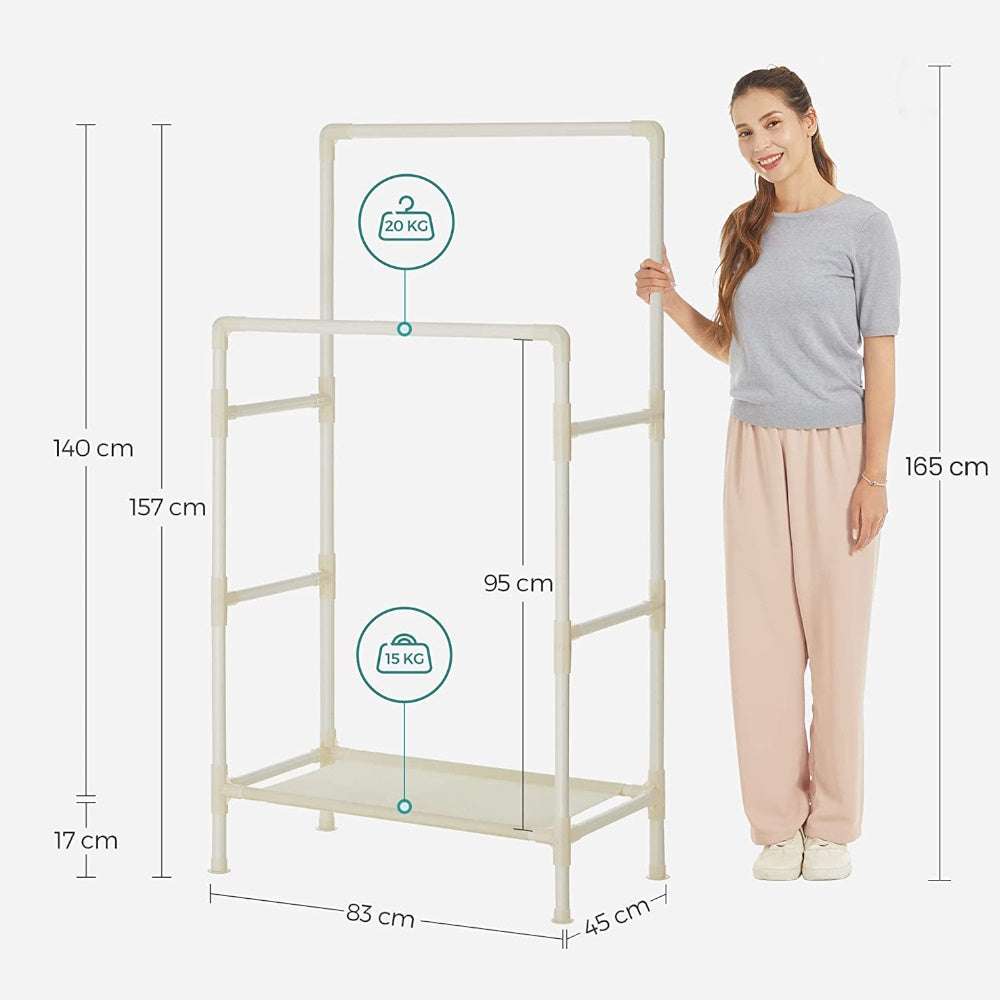 SONGMICS Metal Coat Rack with 2 Clothes Rails and Shelf
