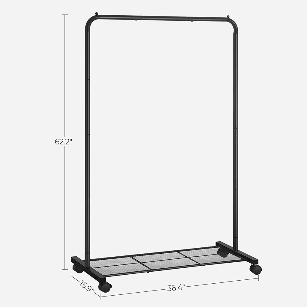 SONGMICS Clothes Rack with Wheels Sturdy Steel Frame Black