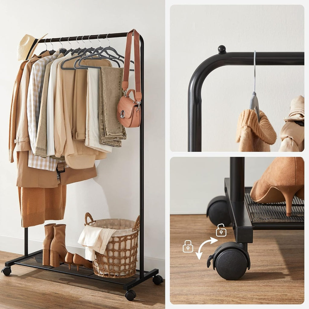 Durable Steel Clothes Rack w/ Wheels, Shelf, 88 lbs Capacity - Songmics