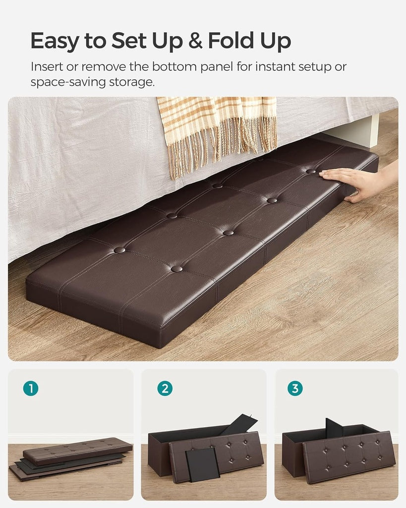 SONGMICS 110cm Folding Ottoman Bench Footrest Brown