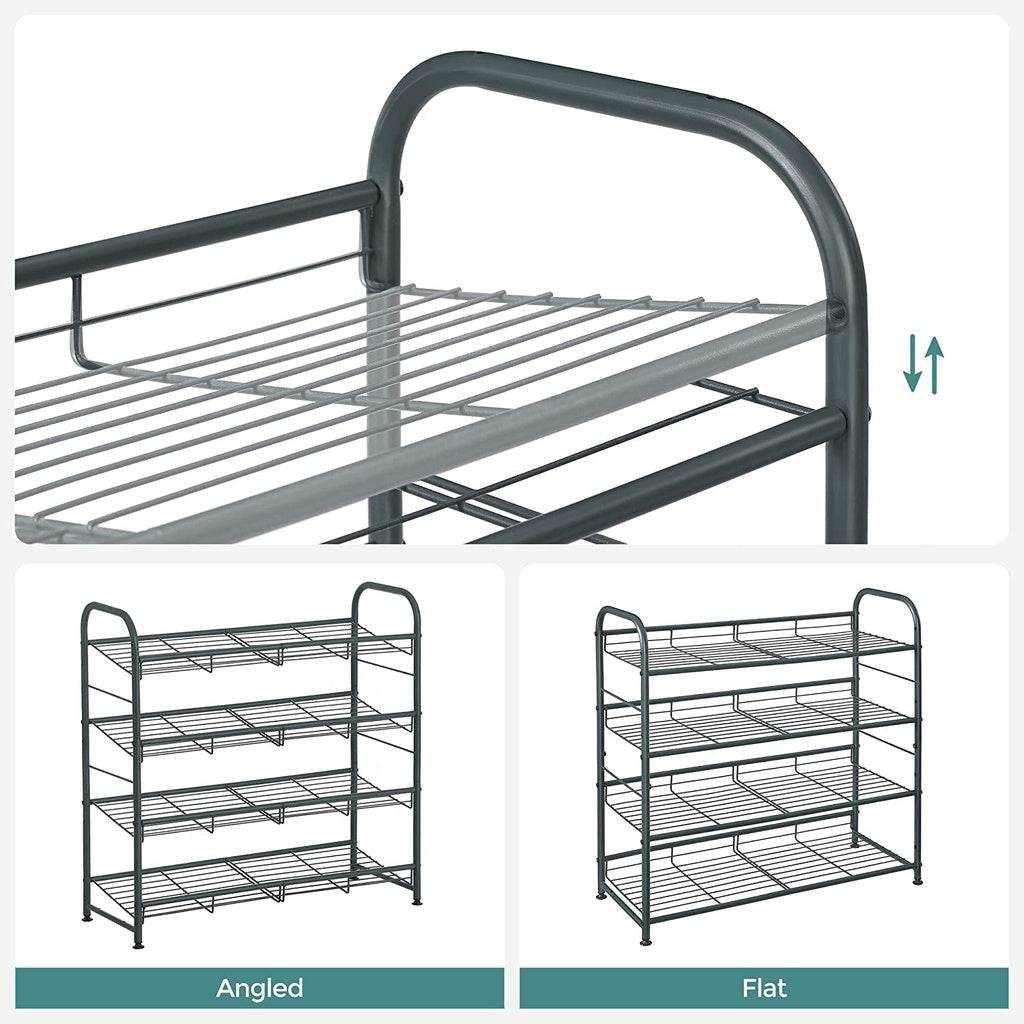 Adjustable 4-Tier Steel Shoe Rack for 16 Pairs - Gray, SONGMICS